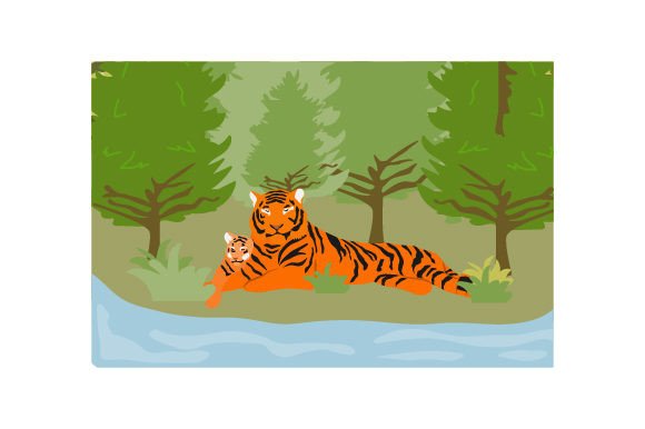 Mom Tiger Baby Tiger Sleeping in the Forest Design Review